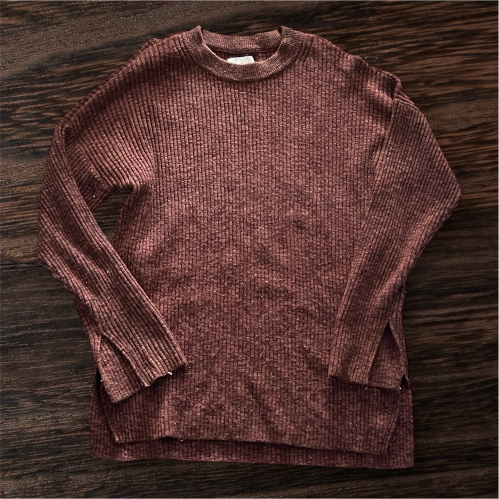 Abercrombie & Fitch Textured Crew Neck Sweater - Burgundy
